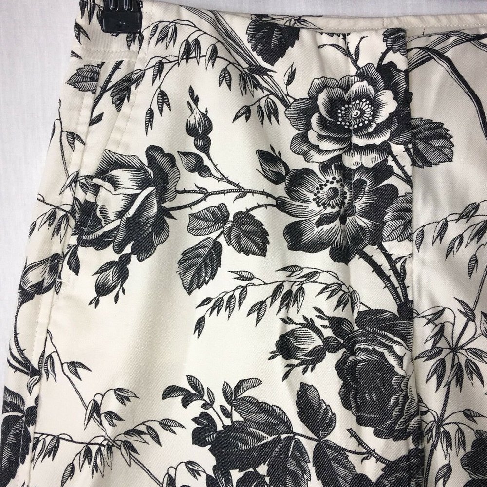 Express Womens Stretch Pants Sz 1 / 2  Off White Black Floral Print Inseam 25" - Picture 3 of 12